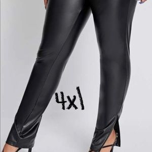 Pleather leggings with side slits